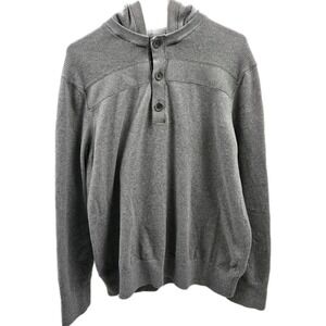 Banana Republic Men's Hoodie Shirt Size XL Gray Long Sleeve Pullover 1/4 Button
